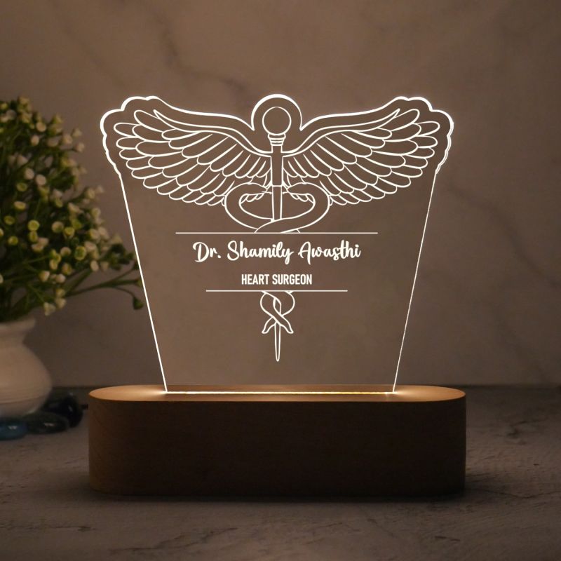 Customized Doctor Lamp Personalized with Name & Logo | Best Thankyou Gift to Doctor Cool White Light (Heart Surgeon)